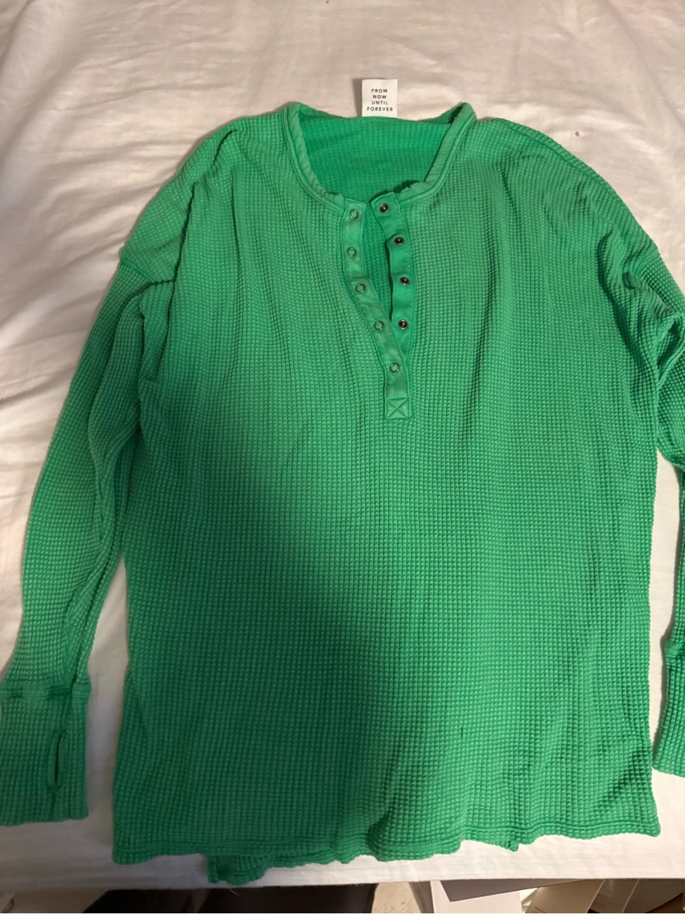 aerie Bright Green Waffle Henley Long Sleeve Top